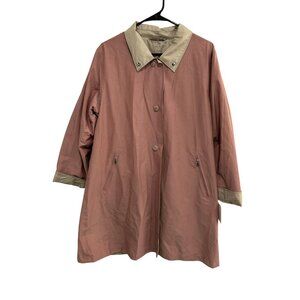Vintage Womens Reversible Waterproof Trench Coat Zipper Pockets Button Front